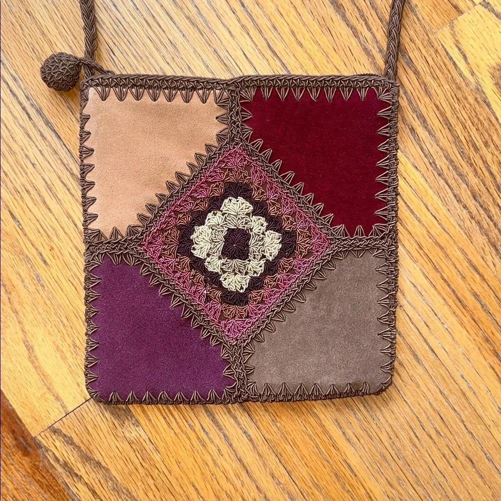 Brown Crossbody Bag with Patchwork Design - Picture 2 of 9